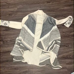 Grey, black, and white cardigan